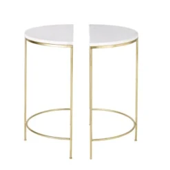 Maisons Du Monde 2 Tables De Chevet En Métal Doré Et Marbre Blanc
