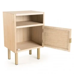 MACABANE Tables De Chevet Chevet 1 Niche 1 Porte Toile De Jute Pieds Métal Doré -SURMATELAS Soldes chevet 1 niche 1 porte toile de jute pieds metal dore 2