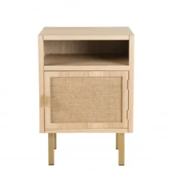 MACABANE Tables De Chevet Chevet 1 Niche 1 Porte Toile De Jute Pieds Métal Doré -SURMATELAS Soldes chevet 1 niche 1 porte toile de jute pieds metal dore 4