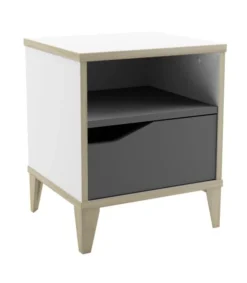 Calicosy Tables De Chevet Chevet 1 Tiroir 1 Niche L36,8 Cm - Blanc Et Gris -SURMATELAS Soldes chevet 1 tiroir 1 niche l36 8 cm blanc et gris 2