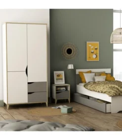 Calicosy Tables De Chevet Chevet 1 Tiroir 1 Niche L36,8 Cm - Blanc Et Gris -SURMATELAS Soldes chevet 1 tiroir 1 niche l36 8 cm blanc et gris 4