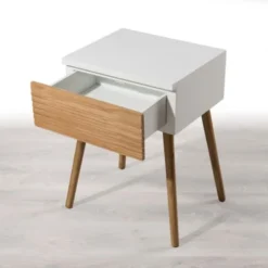 MACABANE Tables De Chevet Chevet 1 Tiroir En Bois Clair Et Blanc -SURMATELAS Soldes chevet 1 tiroir en bois clair et blanc 2