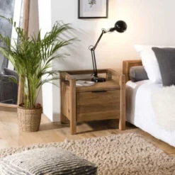MACABANE Tables De Chevet Chevet 1 Tiroir En Pin Recyclé -SURMATELAS Soldes chevet 1 tiroir en pin recycle 1