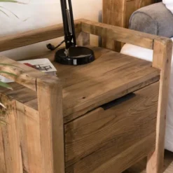 MACABANE Tables De Chevet Chevet 1 Tiroir En Pin Recyclé -SURMATELAS Soldes chevet 1 tiroir en pin recycle 2