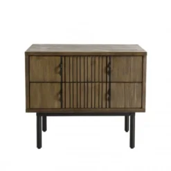 MACABANE Tables De Chevet Chevet 2 Tiroirs Acacia Pieds Métal Noir -SURMATELAS Soldes chevet 2 tiroirs acacia pieds metal noir 4