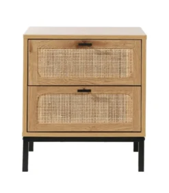 Casâme Tables De Chevet Chevet 2 Tiroirs Aspect Chêne Avec Cannage Rotin - H51cm