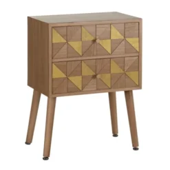 Altobuy Tables De Chevet Chevet 2 Tiroirs Bois Naturel Et Teinté Or