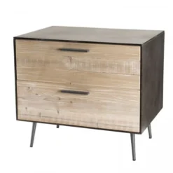 MACABANE Tables De Chevet Chevet 2 Tiroirs Bois Sapin Et Pieds Métal