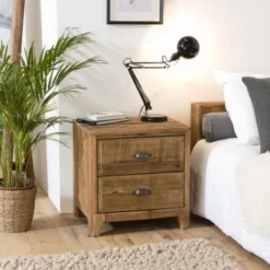 MACABANE Tables De Chevet Chevet 2 Tiroirs En Pin Recyclé -SURMATELAS Soldes chevet 2 tiroirs en pin recycle 2