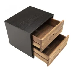 MACABANE Tables De Chevet Chevet 2 Tiroirs En Pin Recyclé Naturel Et Noir -SURMATELAS Soldes chevet 2 tiroirs en pin recycle naturel et noir 2
