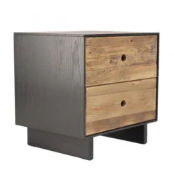 MACABANE Tables De Chevet Chevet 2 Tiroirs En Pin Recyclé Naturel Et Noir -SURMATELAS Soldes chevet 2 tiroirs en pin recycle naturel et noir 4