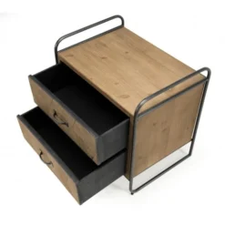 MACABANE Tables De Chevet Chevet 2 Tiroirs Sapin Marqueté Pieds Métal -SURMATELAS Soldes chevet 2 tiroirs sapin marquete pieds metal 4