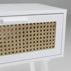 MACABANE Tables De Chevet Chevet Blanc 1 Tiroir Cannage Naturel -SURMATELAS Soldes chevet blanc 1 tiroir cannage naturel 2