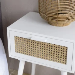 MACABANE Tables De Chevet Chevet Blanc 1 Tiroir Cannage Naturel -SURMATELAS Soldes chevet blanc 1 tiroir cannage naturel 3