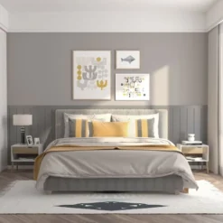 Homcom Tables De Chevet Chevet Design Scandinave Avec Niche Blanc Aspect Chêne Clair -SURMATELAS Soldes chevet design scandinave avec niche blanc aspect chene clair 2