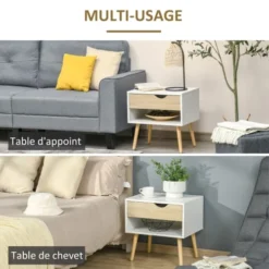 Homcom Tables De Chevet Chevet Design Scandinave Avec Niche Blanc Aspect Chêne Clair -SURMATELAS Soldes chevet design scandinave avec niche blanc aspect chene clair 4