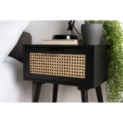 MACABANE Tables De Chevet Chevet En Bois 1 Tiroir Cannage Noir -SURMATELAS Soldes chevet en bois 1 tiroir cannage noir 2