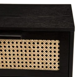 MACABANE Tables De Chevet Chevet En Bois 1 Tiroir Cannage Noir -SURMATELAS Soldes chevet en bois 1 tiroir cannage noir 3