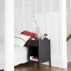 Decoclico Factory Tables De Chevet Chevet En Métal 1 Tiroir 1 Niche Noir -SURMATELAS Soldes chevet en metal 1 tiroir 1 niche noir 4