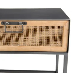 MACABANE Tables De Chevet Chevet En Métal Noir 1 Tiroir Cannage Couleur Naturelle -SURMATELAS Soldes chevet en metal noir 1 tiroir cannage couleur naturelle 3