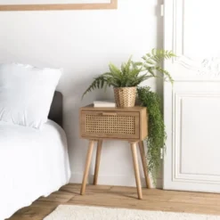 MACABANE Tables De Chevet Chevet En Pin Couleur Naturelle 1 Tiroir Cannage -SURMATELAS Soldes chevet en pin couleur naturelle 1 tiroir cannage 1