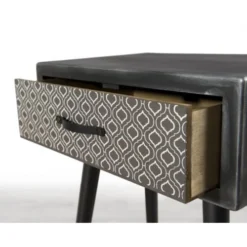 MACABANE Tables De Chevet Chevet En Pin Noir 1 Tiroir Motifs Noirs Et Blancs -SURMATELAS Soldes chevet en pin noir 1 tiroir motifs noirs et blancs 3