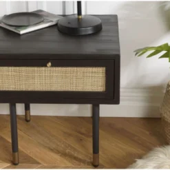 MACABANE Tables De Chevet Chevet Noir 1 Tiroir Cannage -SURMATELAS Soldes chevet noir 1 tiroir cannage 2