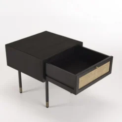 MACABANE Tables De Chevet Chevet Noir 1 Tiroir Cannage -SURMATELAS Soldes chevet noir 1 tiroir cannage 4