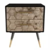 MACABANE Tables De Chevet Chevet Noir 2 Tiroirs En Sapin Marqueté Pieds Métal Doré -SURMATELAS Soldes chevet noir 2 tiroirs en sapin marquete pieds metal dore