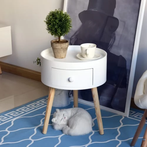 Homcom Tables De Chevet Chevet Table De Nuit Ronde 1 Tiroir Design Scandinave Bicolore 6 Homcom Tables De Chevet Chevet Table De Nuit Ronde 1 Tiroir Design Scandinave Bicolore – Image 4