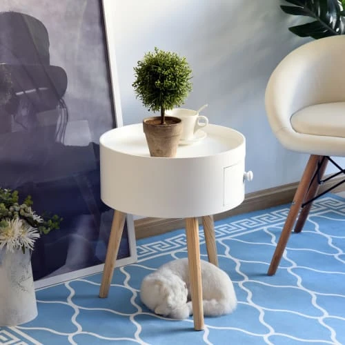 Homcom Tables De Chevet Chevet Table De Nuit Ronde 1 Tiroir Design Scandinave Bicolore 8 Homcom Tables De Chevet Chevet Table De Nuit Ronde 1 Tiroir Design Scandinave Bicolore – Image 6