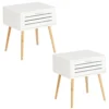 Toilinux Lot De 2 Tables De Chevet Avec 1 Tiroir En Bambou Et Mdf Blanc -SURMATELAS Soldes lot de 2 tables de chevet avec 1 tiroir en bambou et mdf blanc