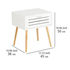 Toilinux Lot De 2 Tables De Chevet Avec 1 Tiroir En Bambou Et Mdf Blanc -SURMATELAS Soldes lot de 2 tables de chevet avec 1 tiroir en bambou et mdf blanc 2