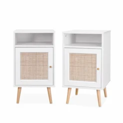 Alice's Garden Lot De 2 Tables De Chevet En Cannage, Blanc