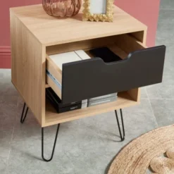 Baita Lot De 2 Tables De Chevet Noir Et Effet Chêne 1 Tiroir -SURMATELAS Soldes lot de 2 tables de chevet noir et effet chene 1 tiroir 2