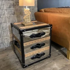 Now’s Home Tables De Chevet Meuble D'appoint 3 Tiroirs En Acier Inoxydable Et Cuir -SURMATELAS Soldes meuble d appoint 3 tiroirs en acier inoxydable et cuir 2