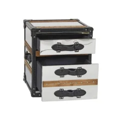 Now’s Home Tables De Chevet Meuble D'appoint 3 Tiroirs En Acier Inoxydable Et Cuir -SURMATELAS Soldes meuble d appoint 3 tiroirs en acier inoxydable et cuir 4