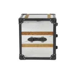 Now’s Home Tables De Chevet Meuble D'appoint 3 Tiroirs En Acier Inoxydable Et Cuir -SURMATELAS Soldes meuble d appoint 3 tiroirs en acier inoxydable et cuir 5