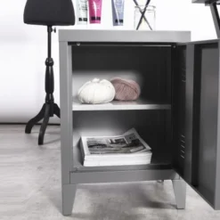 Urban Meuble Tables De Chevet Meuble De Rangement De Chevet En Métal De Style Industriel Gris -SURMATELAS Soldes meuble de rangement de chevet en metal de style industriel gris 4