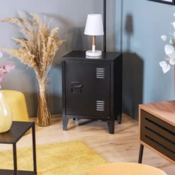 Urban Meuble Tables De Chevet Meuble De Rangement De Chevet En Métal De Style Industriel Noir -SURMATELAS Soldes meuble de rangement de chevet en metal de style industriel noir 2