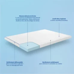 Bleu Câlin Surmatelas Mémoire De Forme 7 Cm Déhoussable Tissu Respirant 90x190cm -SURMATELAS Soldes surmatelas memoire de forme 7 cm dehoussable tissu respirant 90x190cm 3