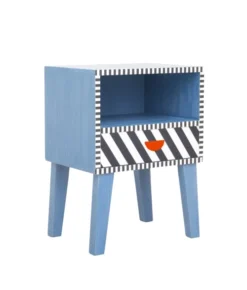 RNT By Really Nice Things Tables De Chevet Table Chevet 1 Tiroir Laqué Pin Massif Bleu Imprimé Géométrique. -SURMATELAS Soldes table chevet 1 tiroir laque pin massif bleu imprime geometrique 3