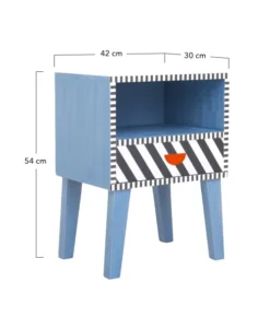 RNT By Really Nice Things Tables De Chevet Table Chevet 1 Tiroir Laqué Pin Massif Bleu Imprimé Géométrique. -SURMATELAS Soldes table chevet 1 tiroir laque pin massif bleu imprime geometrique 4