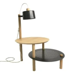 DIZY Design Tables De Chevet Good Is Beautiful Table D'appoint Avec Plateaux Décalés, Lampe En Chêne & Métal Vert -SURMATELAS Soldes table d appoint avec plateaux decales lampe en chene metal noir