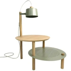DIZY Design Tables De Chevet Good Is Beautiful Table D'appoint Avec Plateaux Décalés, Lampe En Chêne & Métal Noir -SURMATELAS Soldes table d appoint avec plateaux decales lampe en chene metal vert 5