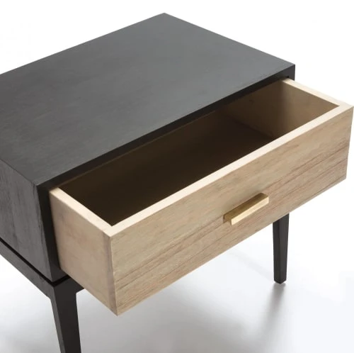 Thai Natura Tables De Chevet Table De Chever 1 Tiroir En Bois Clair Cérusé Et Noir 4 Thai Natura Tables De Chevet Table De Chever 1 Tiroir En Bois Clair Cérusé Et Noir – Image 2