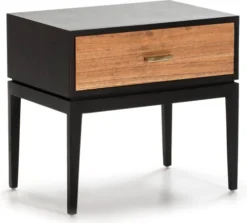 Thai Natura Tables De Chevet Table De Chever 1 Tiroir En Bois Foncé Cérusé Et Noir
