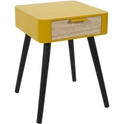 The Home Deco Factory Tables De Chevet Table De Chevet 1 Tiroir Bois Jaune -SURMATELAS Soldes table de chevet 1 tiroir bois jaune 5