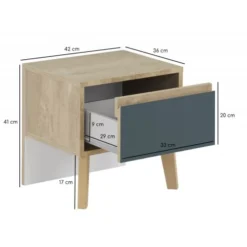 Meubletmoi Tables De Chevet Table De Chevet 1 Tiroir Décor Chêne Et Bleu -SURMATELAS Soldes table de chevet 1 tiroir decor chene et bleu 3