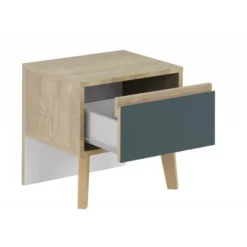 Meubletmoi Tables De Chevet Table De Chevet 1 Tiroir Décor Chêne Et Bleu -SURMATELAS Soldes table de chevet 1 tiroir decor chene et bleu 4